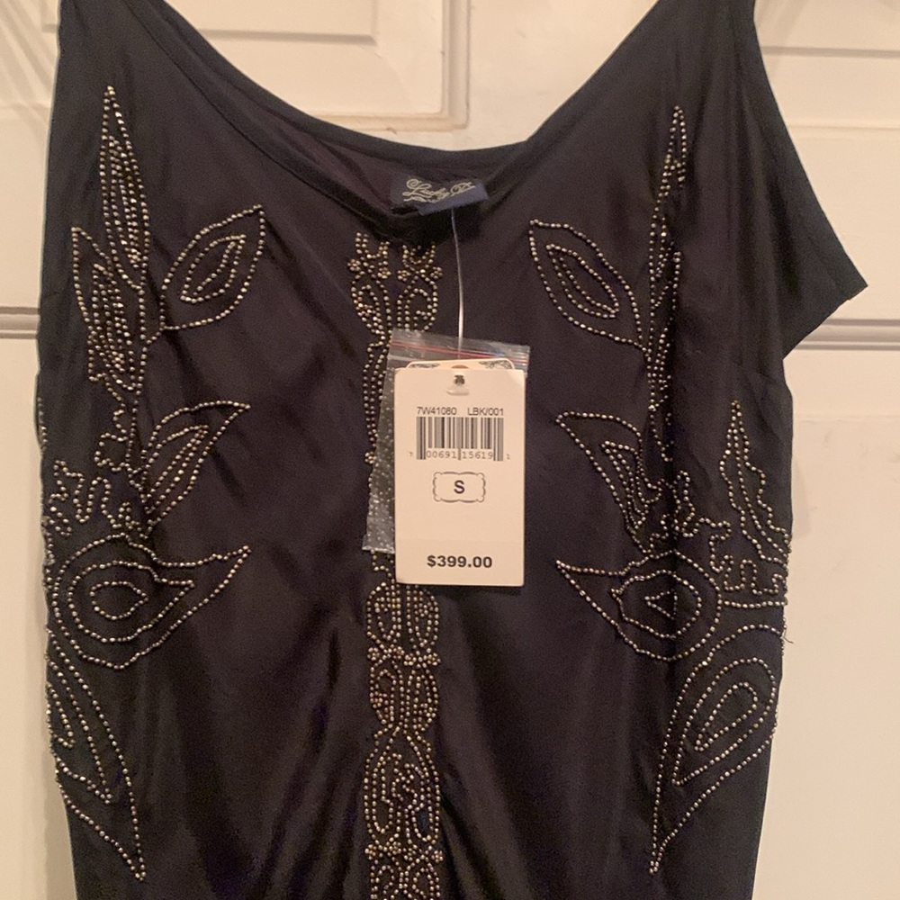 Stunning 100% Silk Black Maxi Dress With Gold Beading